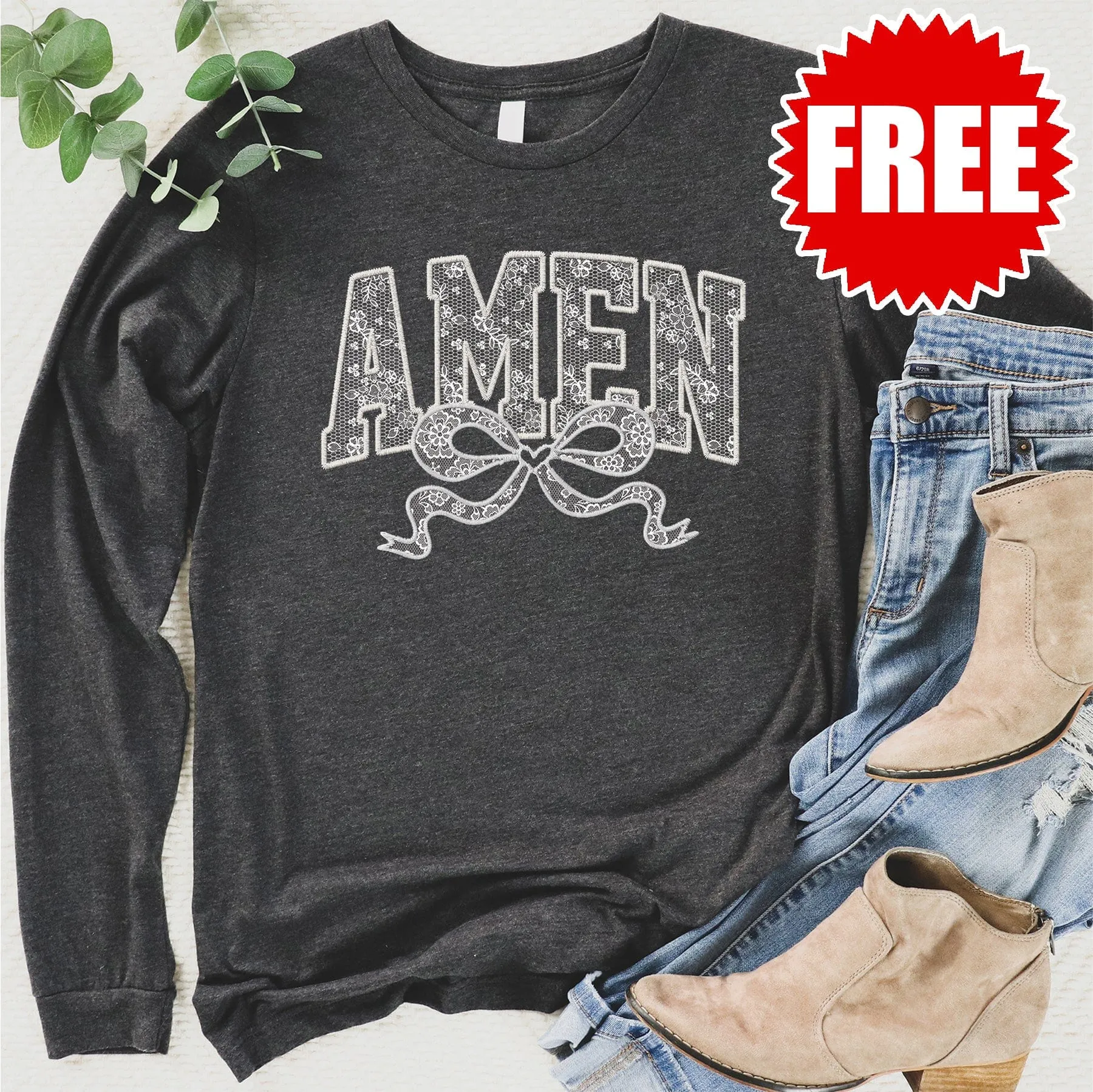 Amen Bow Long Sleeve - Heather Charcoal