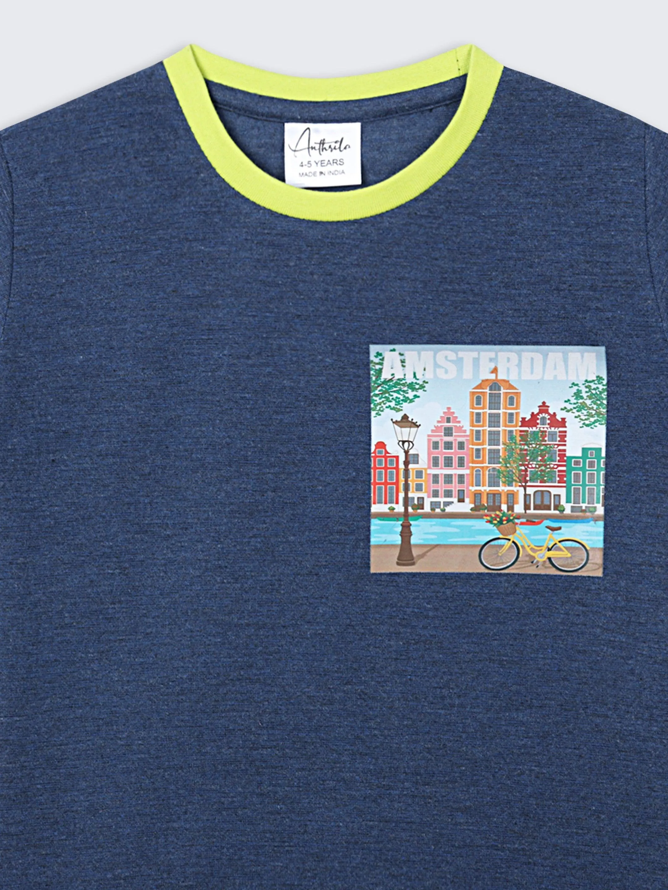 AMSTERDAM NAVY BLUE SHORT SLEEVE BOYS T-SHIRT - NAVY