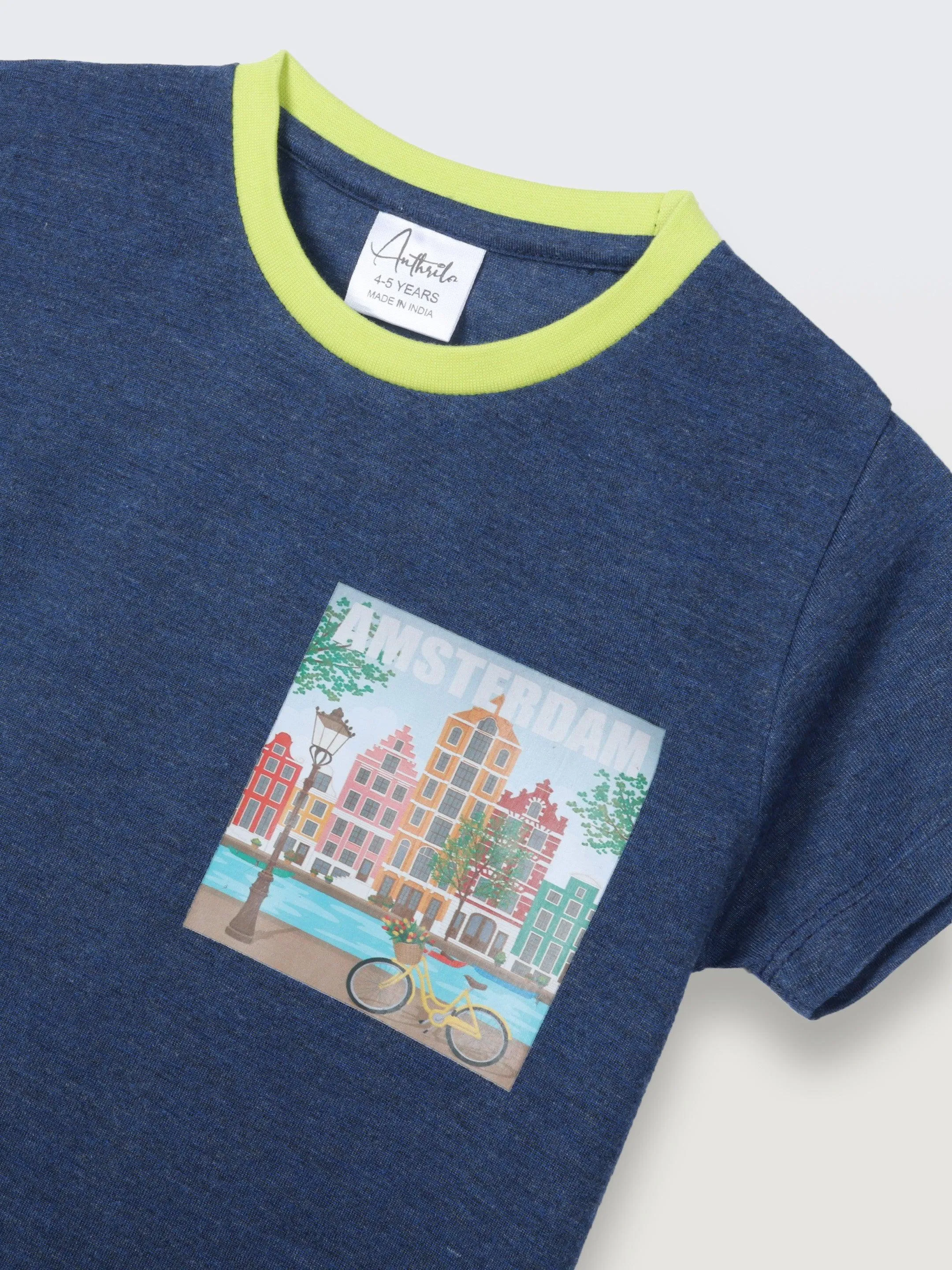 AMSTERDAM NAVY BLUE SHORT SLEEVE BOYS T-SHIRT - NAVY