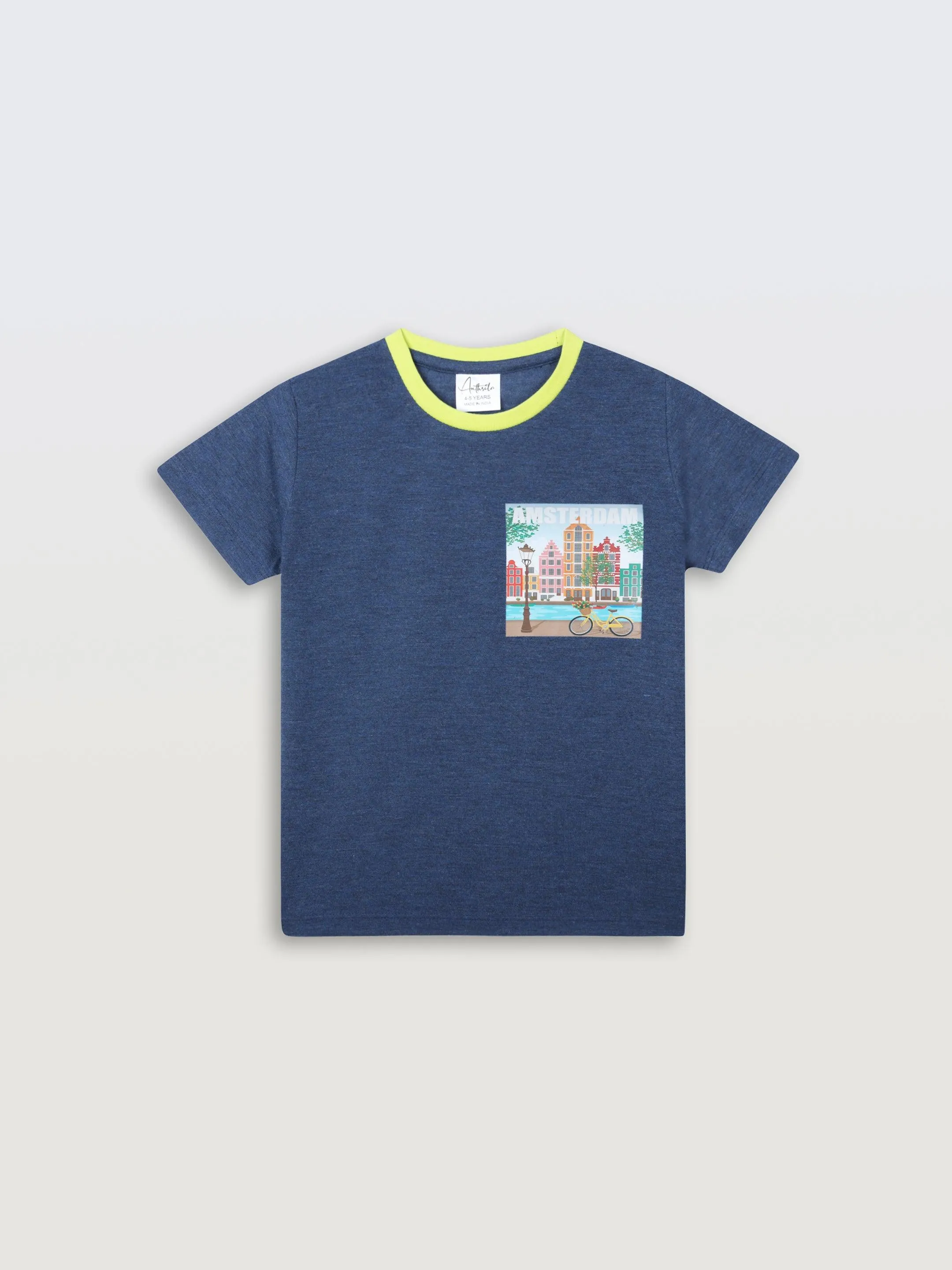 AMSTERDAM NAVY BLUE SHORT SLEEVE BOYS T-SHIRT - NAVY