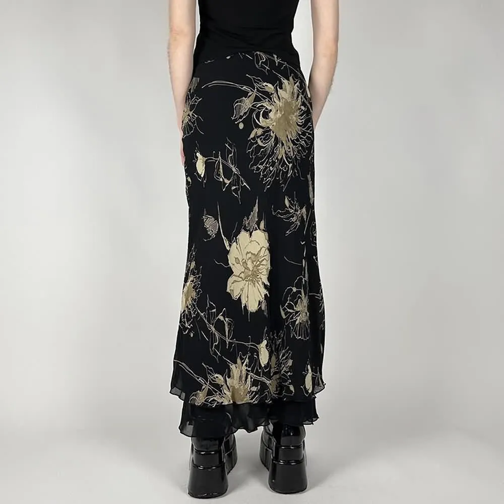 Black Vintage Y2K Floral Maxi Skirt