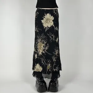 Black Vintage Y2K Floral Maxi Skirt