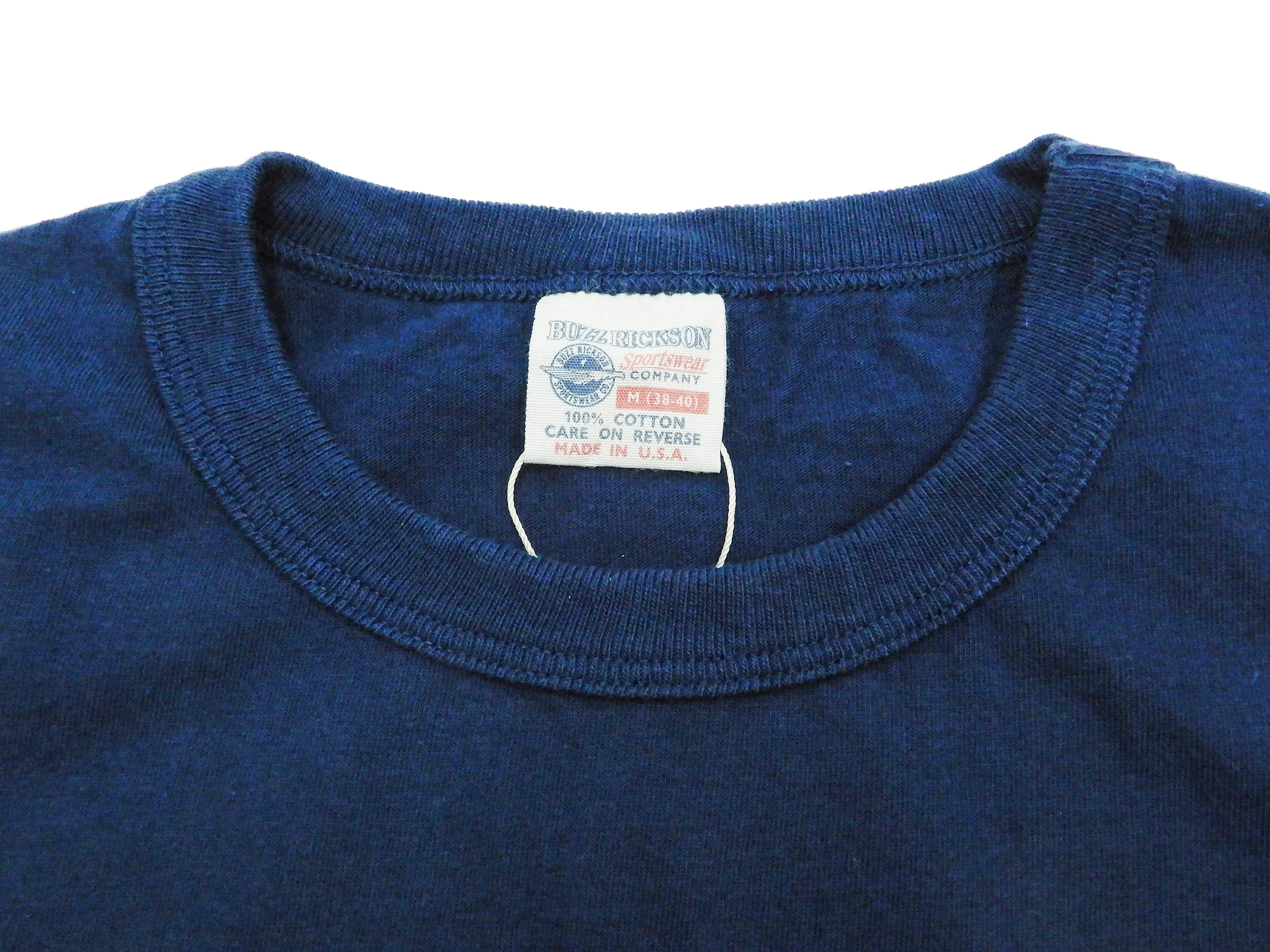 Buzz Rickson T-shirt Men's Short Sleeve Loopwheel Plain Pocket Tee BR78711 Navy-Blue