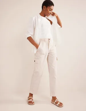 Casual Cargo Trousers-Ecru