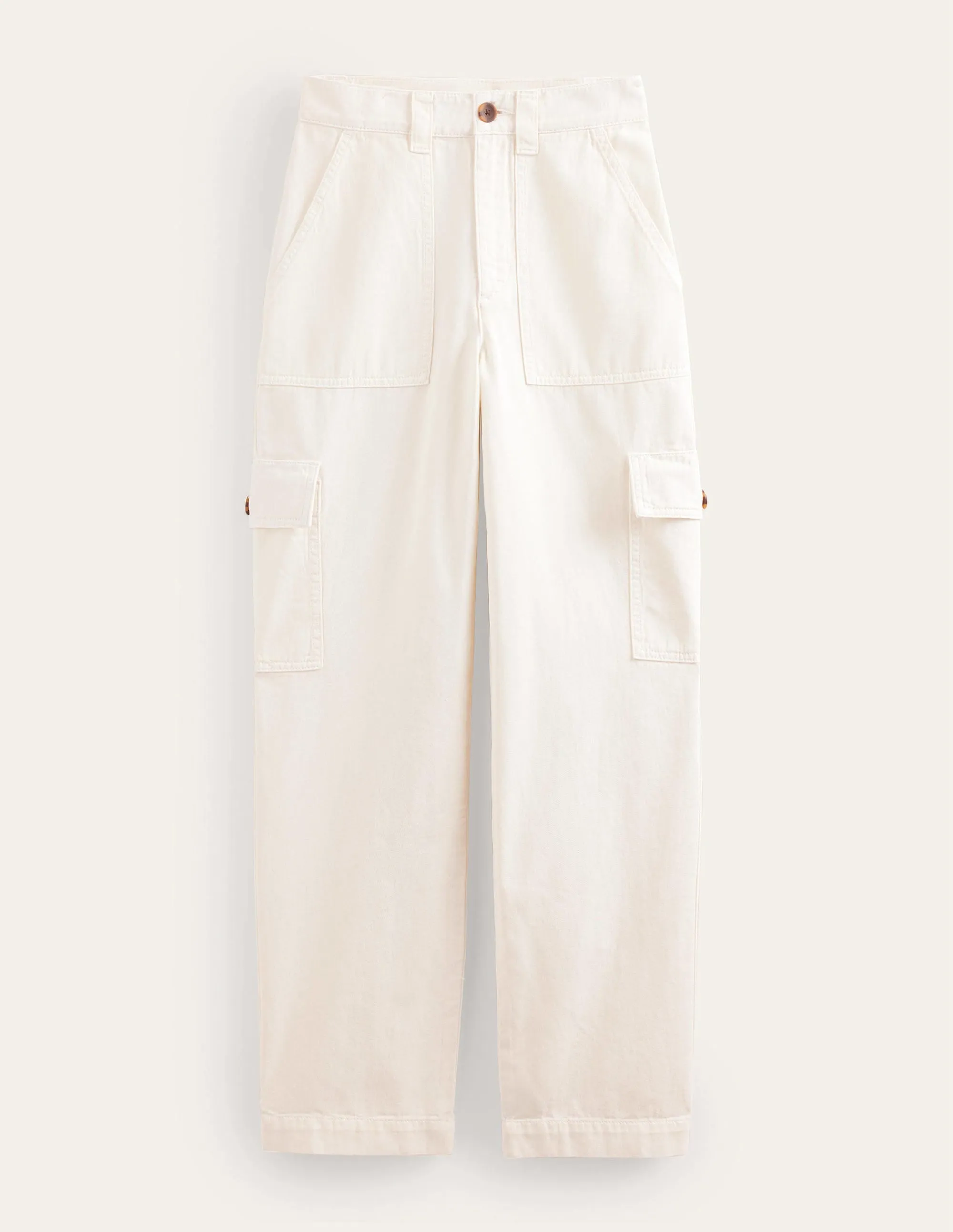Casual Cargo Trousers-Ecru