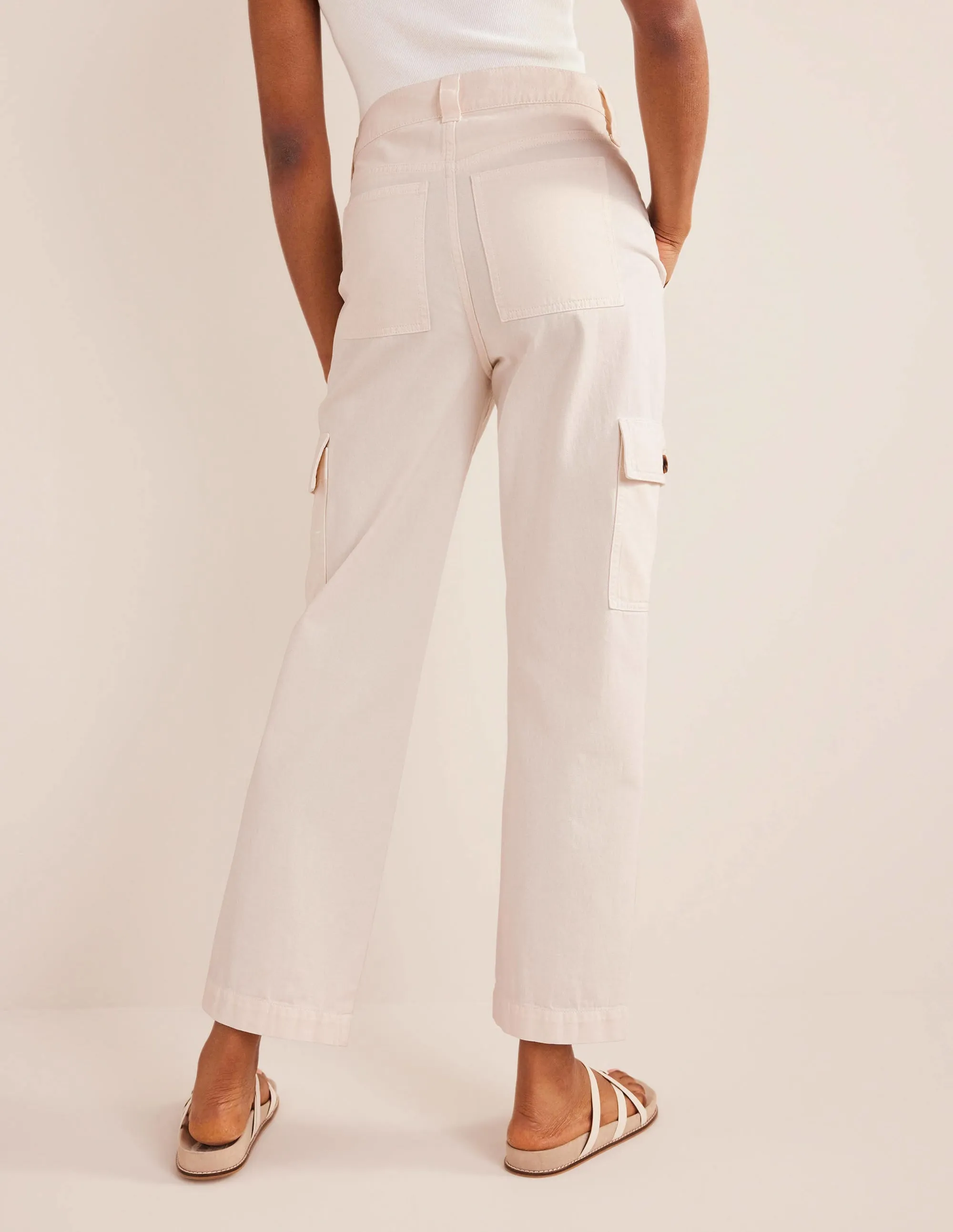 Casual Cargo Trousers-Ecru
