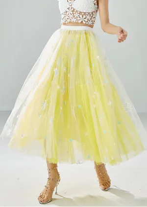 Chic Yellow Dandelion Embroideried Wear On Both Sides Tulle Skirts Summer LY6075