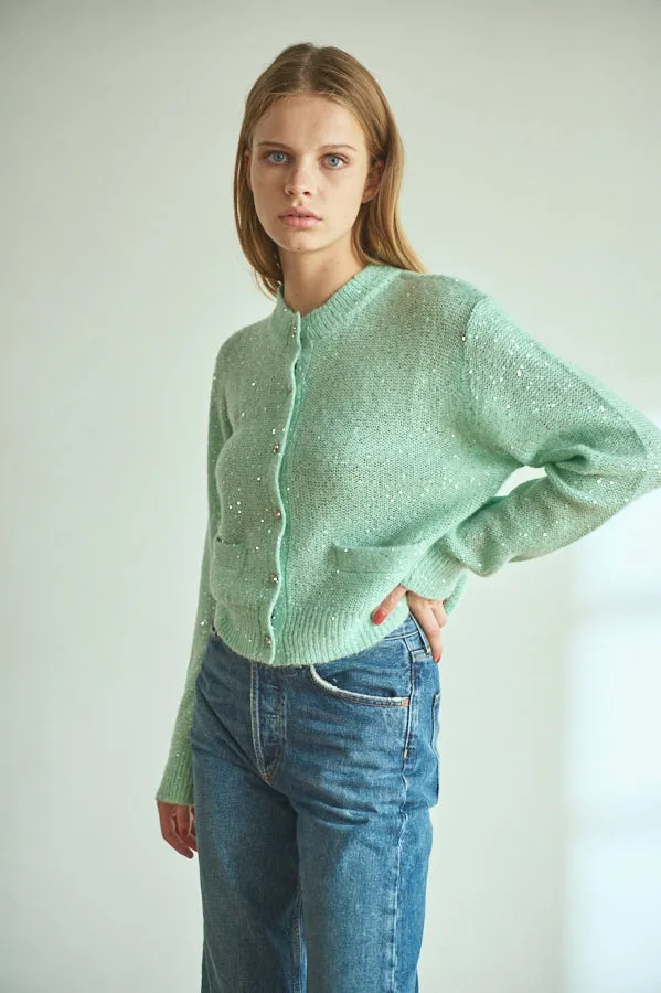 Coco Sequin Cardigan  <br> -Turquoise green-