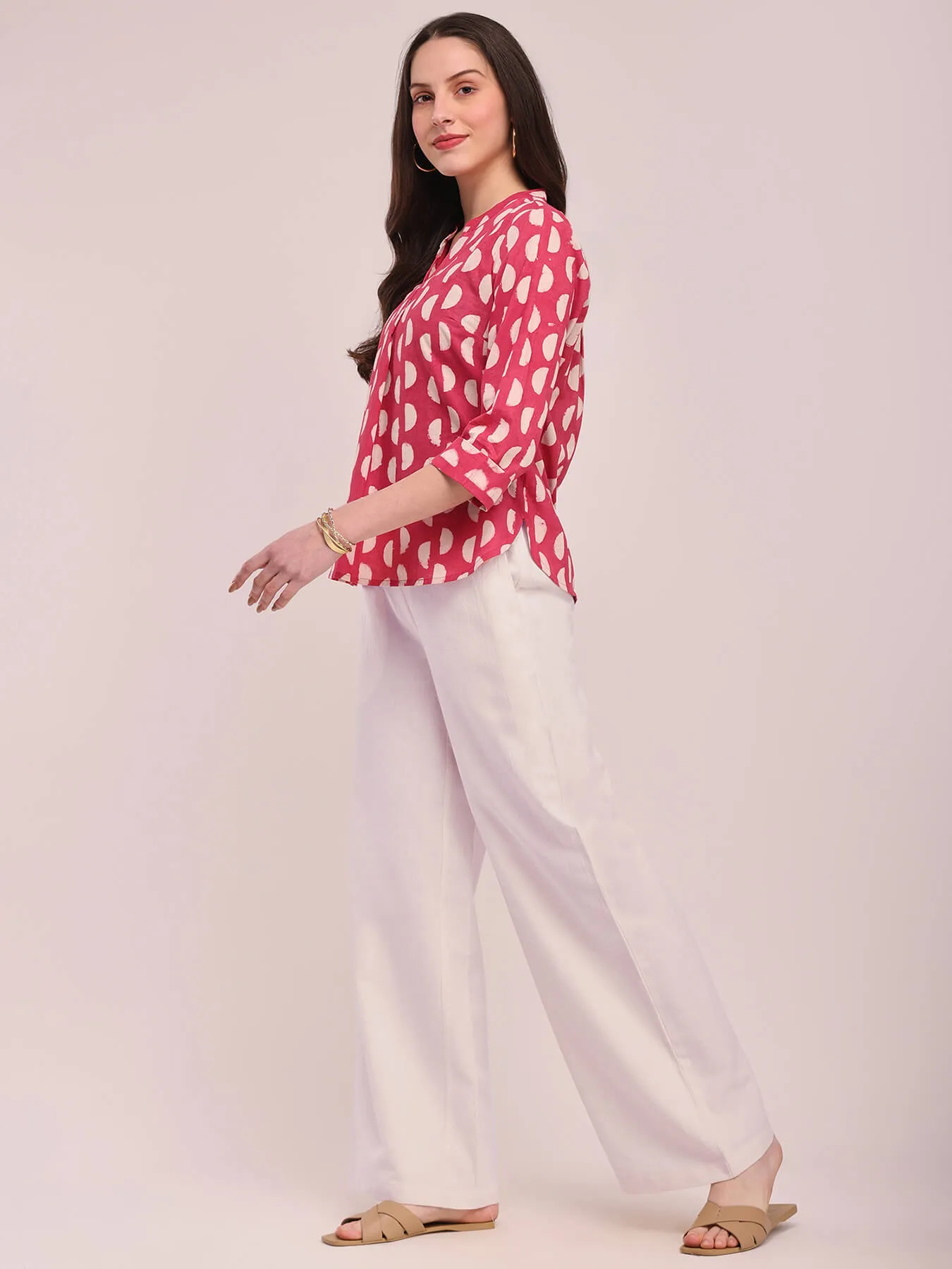 Cotton Linen Solid Wide-Leg Trousers - Off White