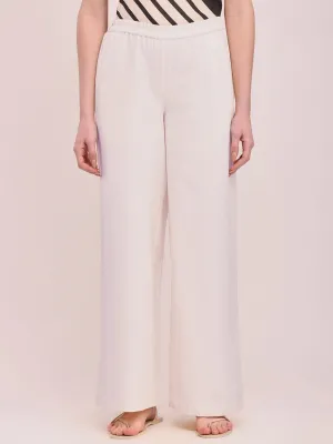 Cotton Linen Solid Wide-Leg Trousers - Off White