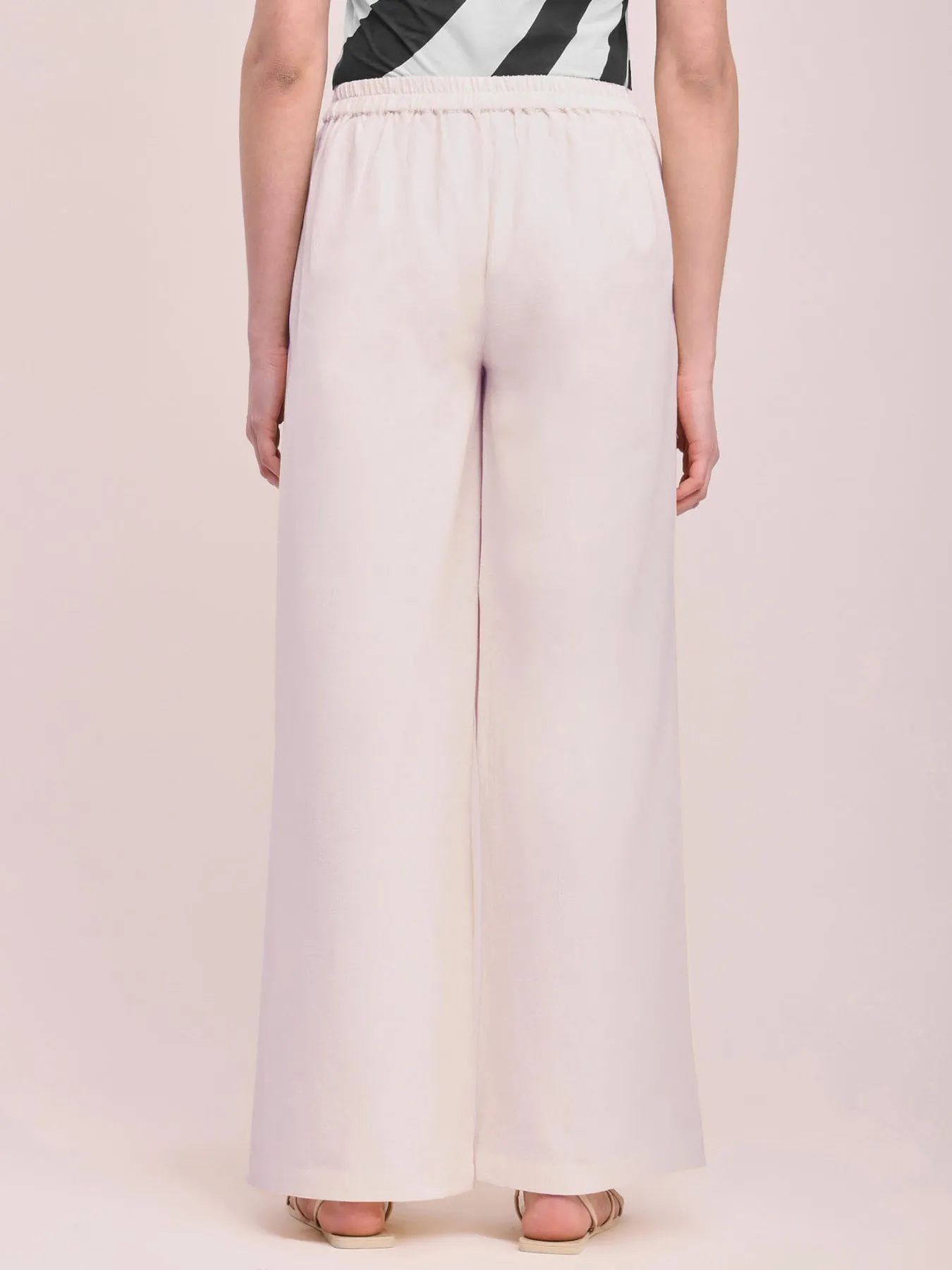 Cotton Linen Solid Wide-Leg Trousers - Off White