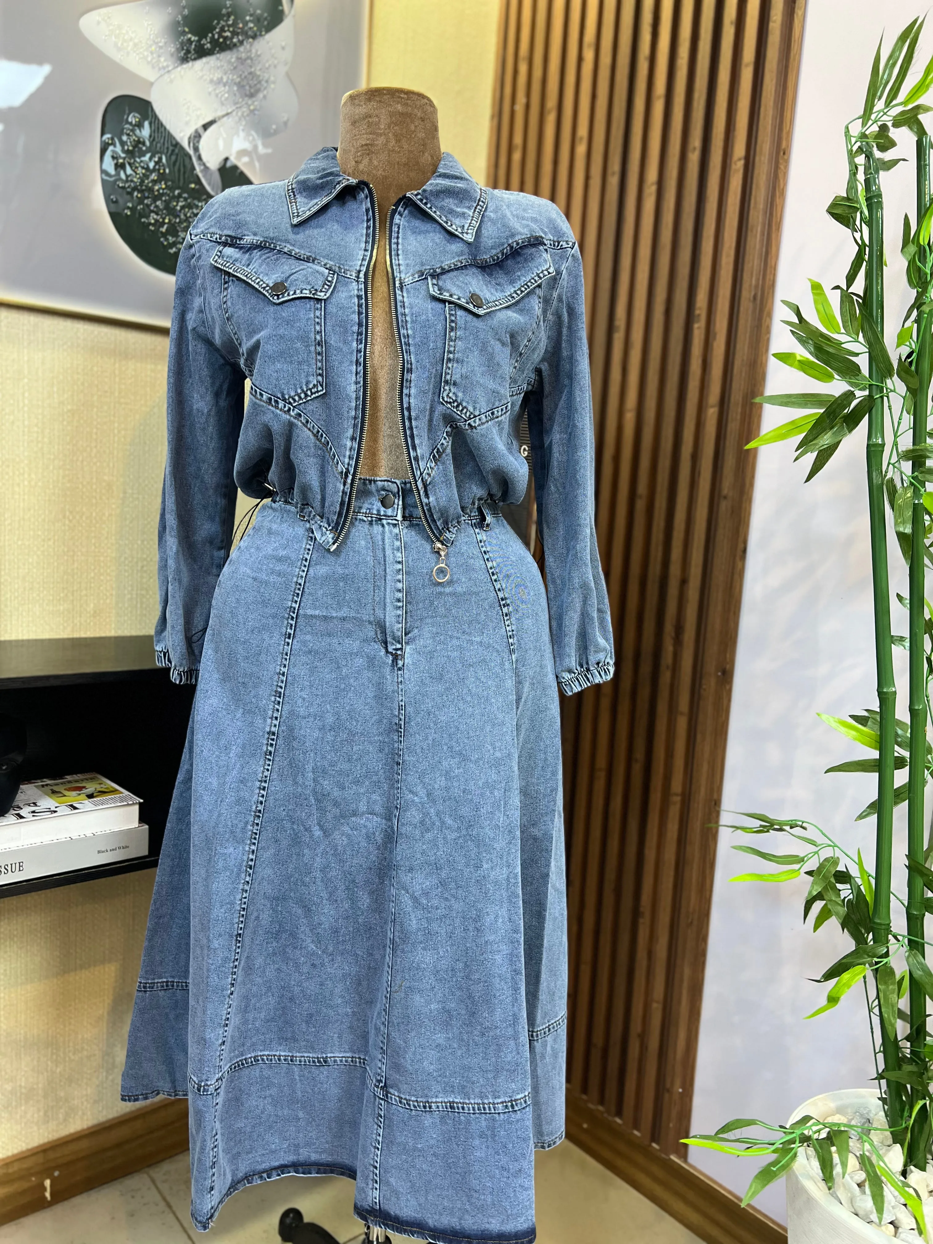 Denim Co-Ord Set (Cropped Jacket & A-Line Skirt)