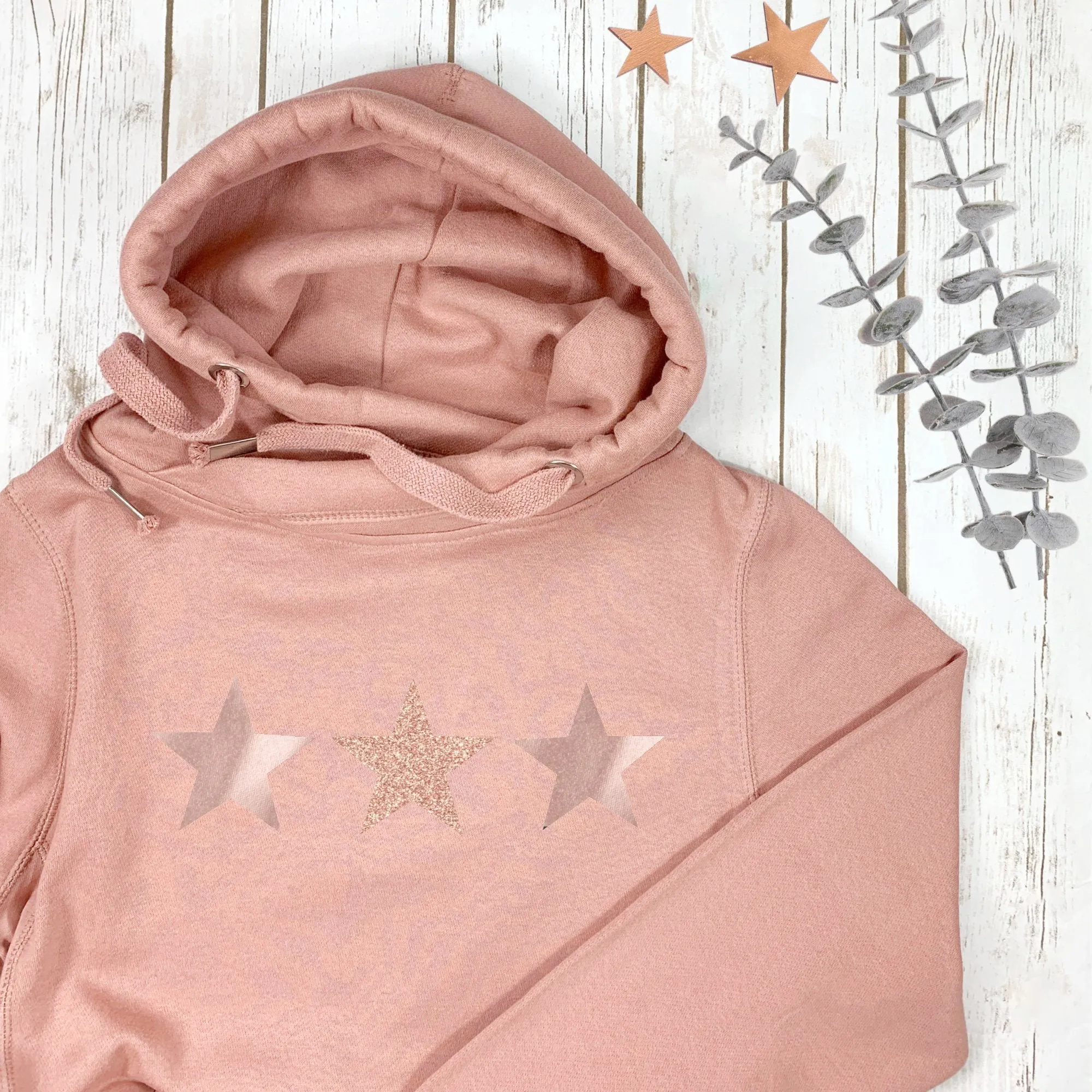 Dusky Pink Glitter Stars Luxe Cowl Neck Hoodie