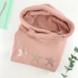 Dusky Pink Glitter Stars Luxe Cowl Neck Hoodie