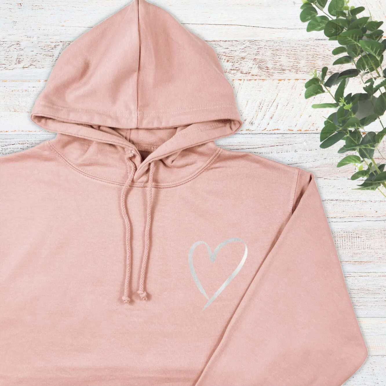 Dusky Pink Hooded Sweatshirt with Silver Pocket Heart