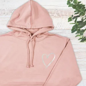 Dusky Pink Hooded Sweatshirt with Silver Pocket Heart