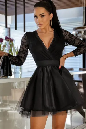 Elegant Mesh Lace Flare Mini Dress