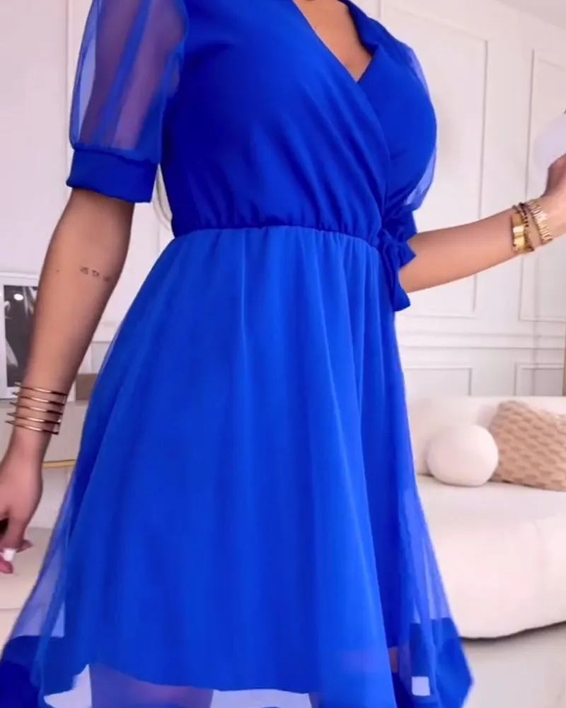 Elegant mesh stitching solid color dress