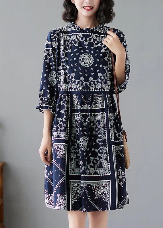 Elegant O-Neck Print Maxi Dresses Half Sleeve LY2927