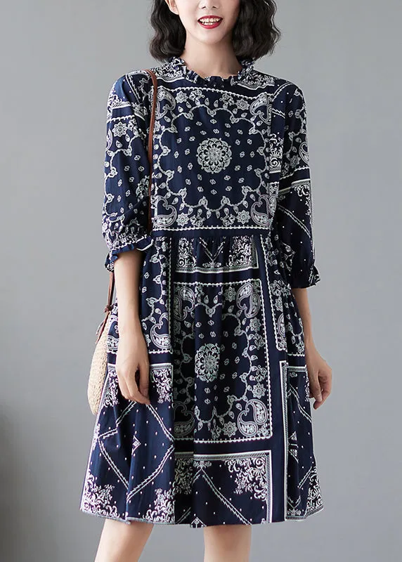 Elegant O-Neck Print Maxi Dresses Half Sleeve LY2927