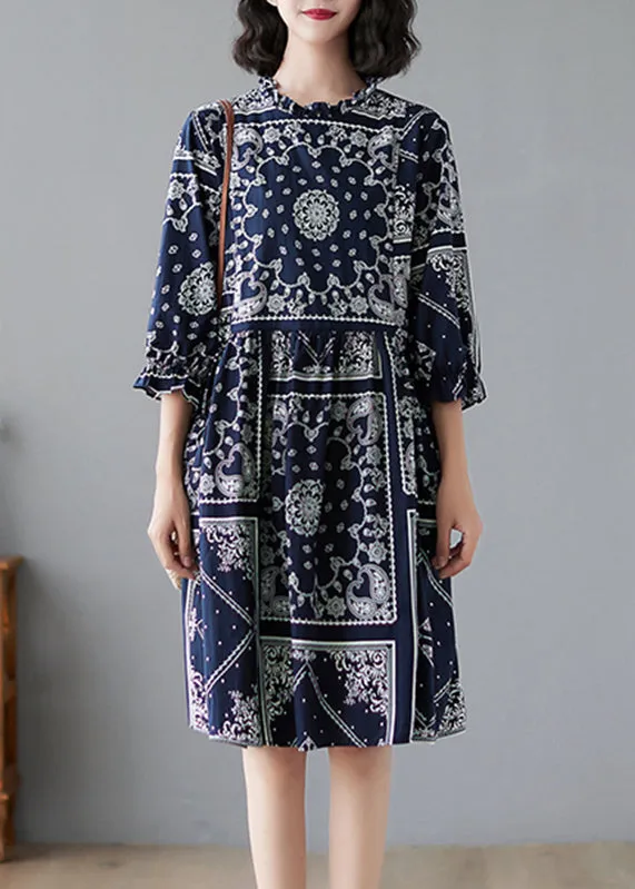Elegant O-Neck Print Maxi Dresses Half Sleeve LY2927