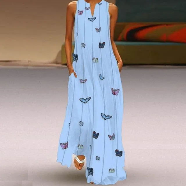 Elegant Sleeveless  Maxi Dress With Pockets