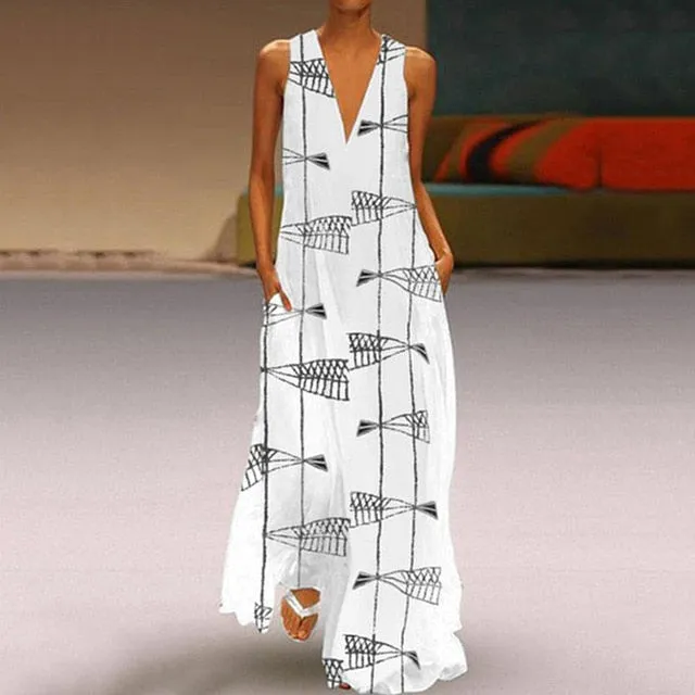 Elegant Sleeveless  Maxi Dress With Pockets
