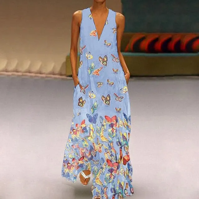 Elegant Sleeveless  Maxi Dress With Pockets