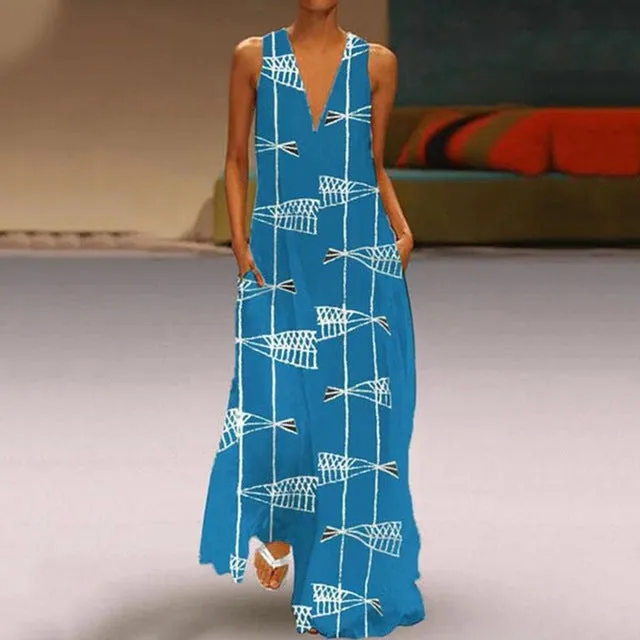 Elegant Sleeveless  Maxi Dress With Pockets