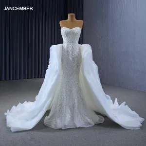Gorgeous Elegant Beaded Fishtail Scoop Full Sleeves Backless Wedding Gown