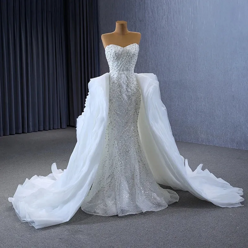 Gorgeous Elegant Beaded Fishtail Scoop Full Sleeves Backless Wedding Gown