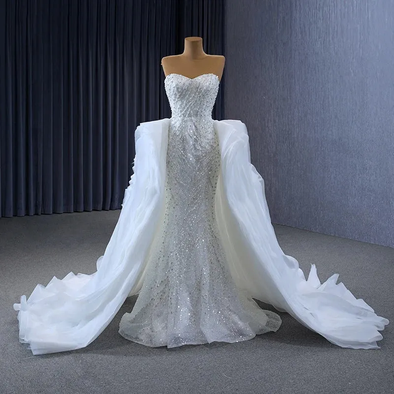 Gorgeous Elegant Beaded Fishtail Scoop Full Sleeves Backless Wedding Gown