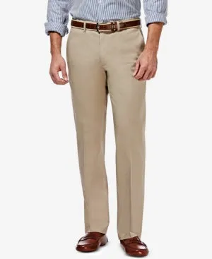 Haggar Mens Regular fit Dress Pants 32 / 29 Beige Solid Stretch