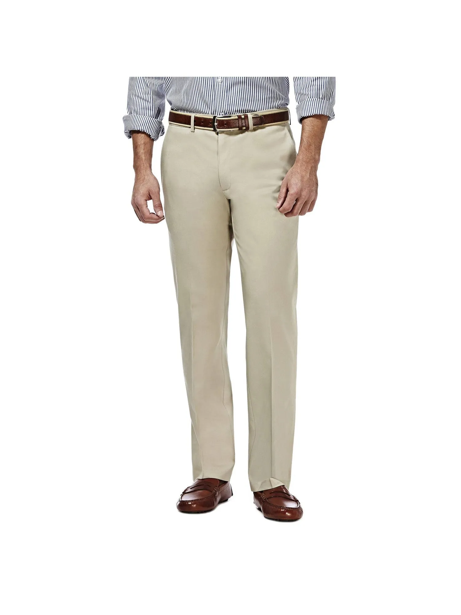 Haggar Mens Regular fit Dress Pants 32 / 29 Beige Solid Stretch