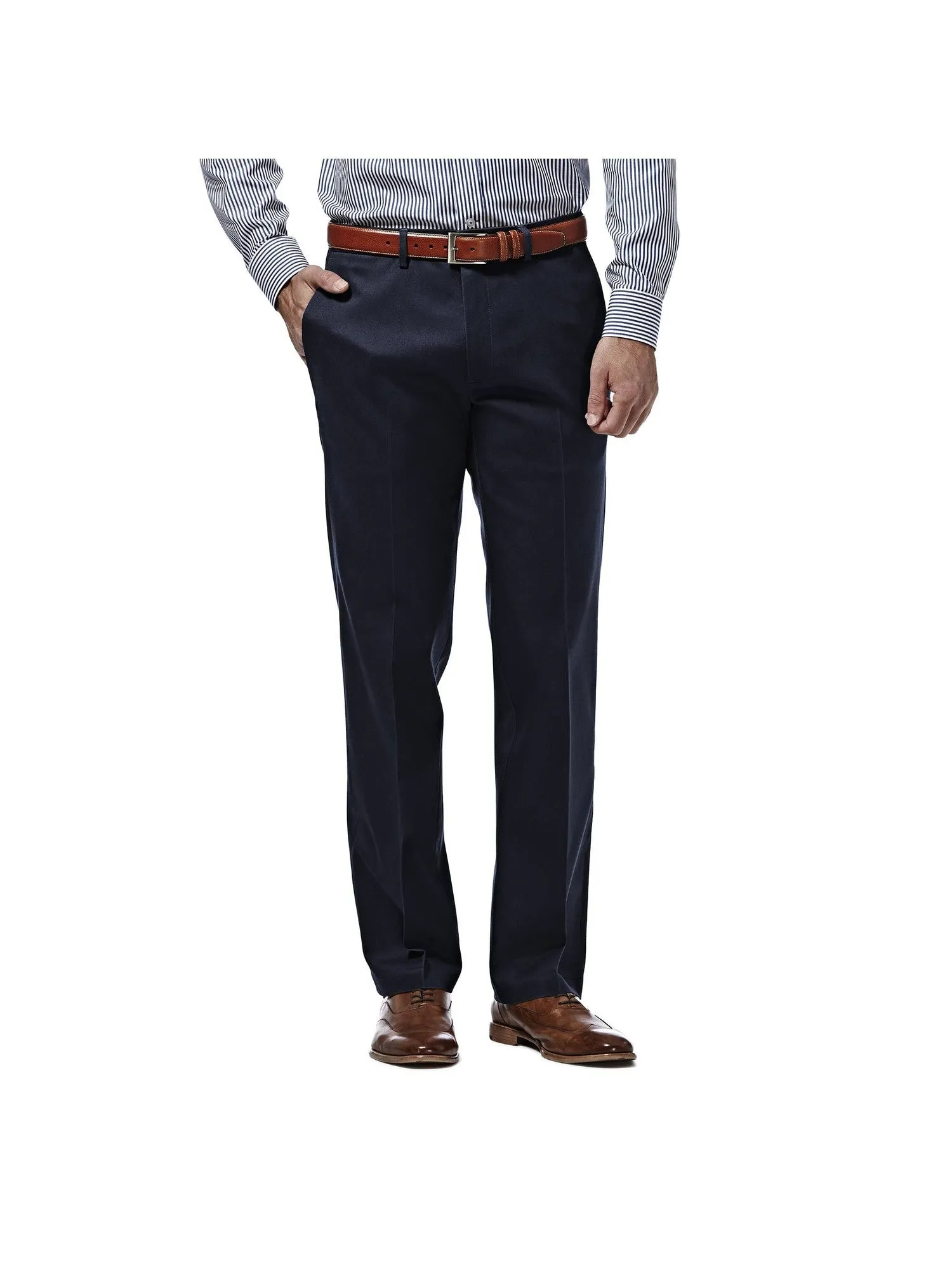 Haggar Mens Straight fit Casual Pants 40 / 30 Navy Blue Solid