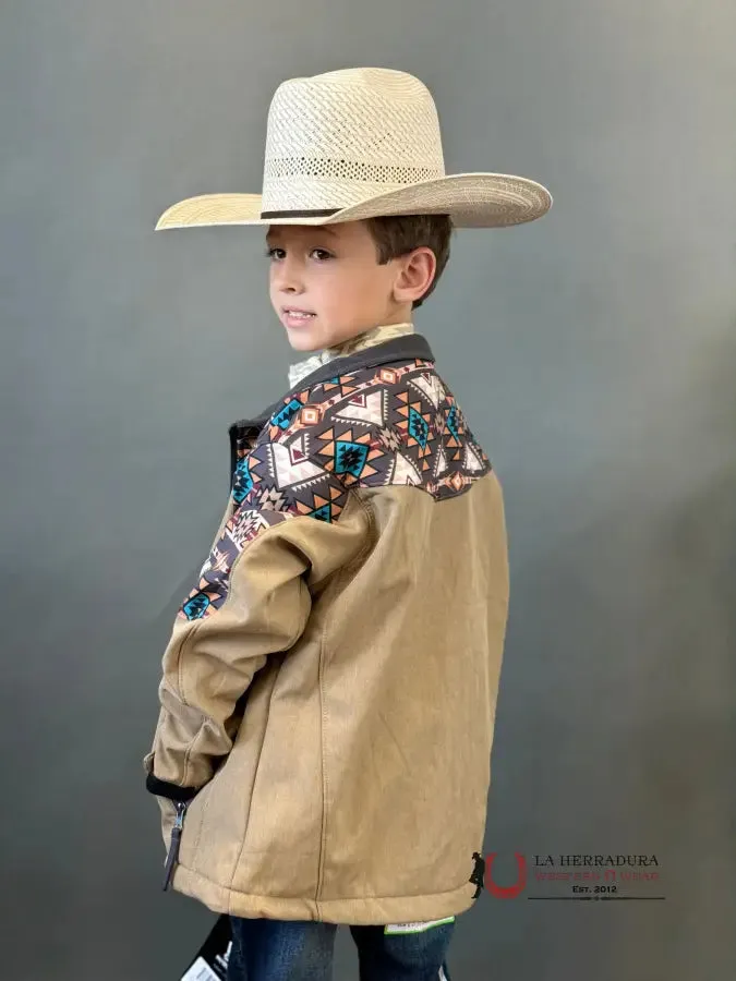 HOOEY SOFT SHELL JACKET YOUTH TAN W/AZTEC