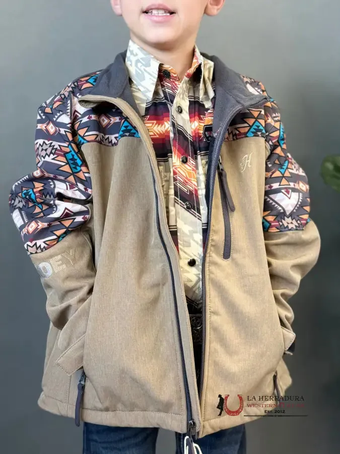 HOOEY SOFT SHELL JACKET YOUTH TAN W/AZTEC
