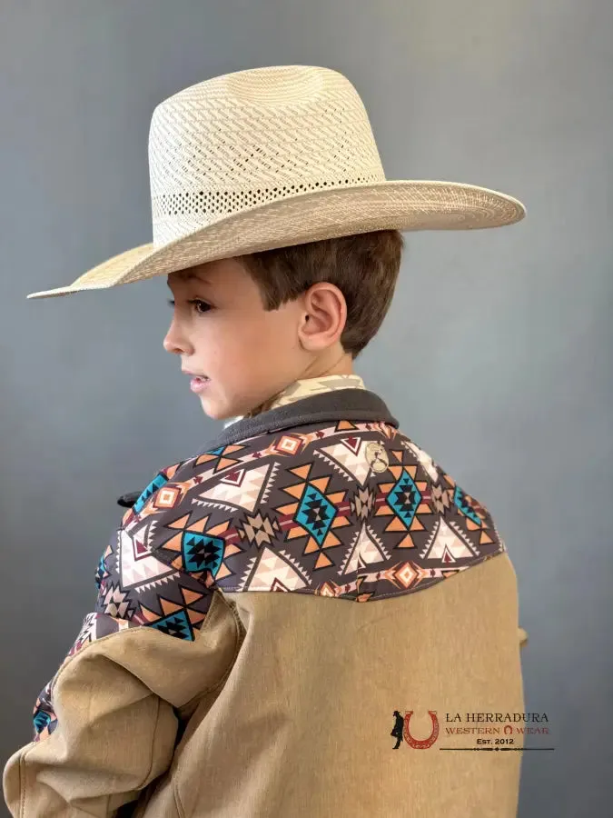 HOOEY SOFT SHELL JACKET YOUTH TAN W/AZTEC