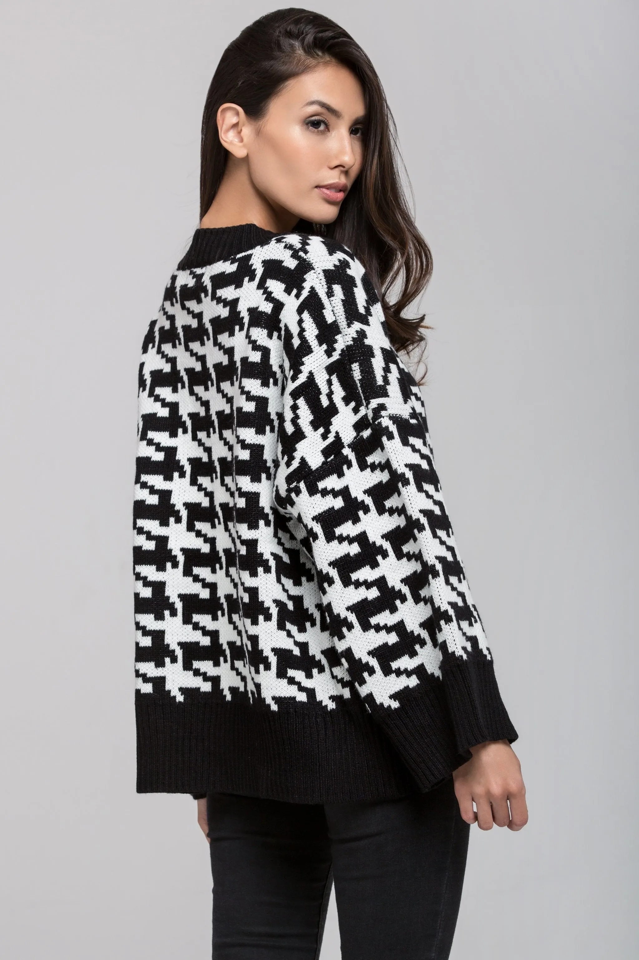 Houndstooth Oversized Dome Button Detail Cardigan