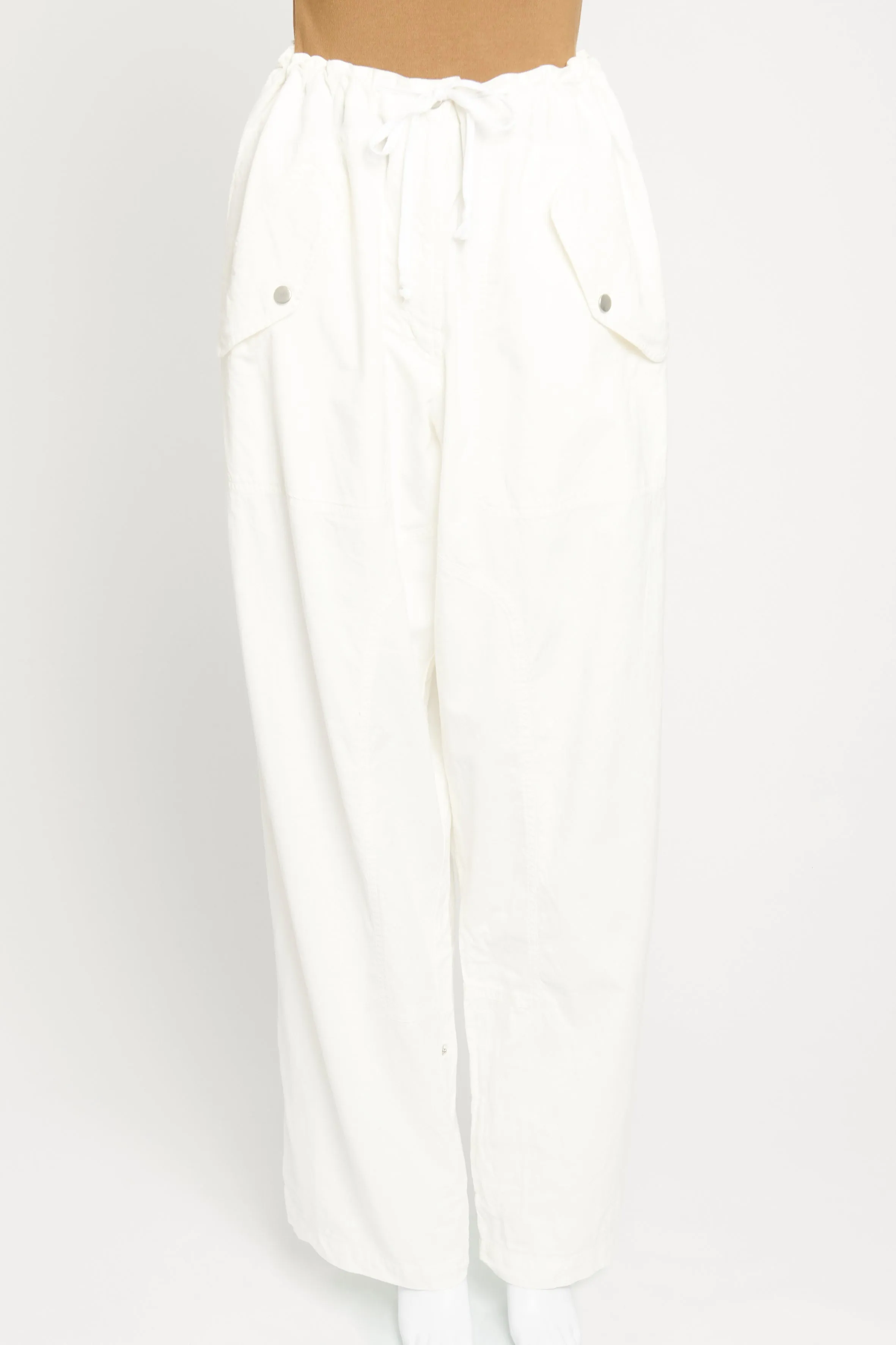 Ivory Cotton Drawstring Waist Preowned Casual Trousers