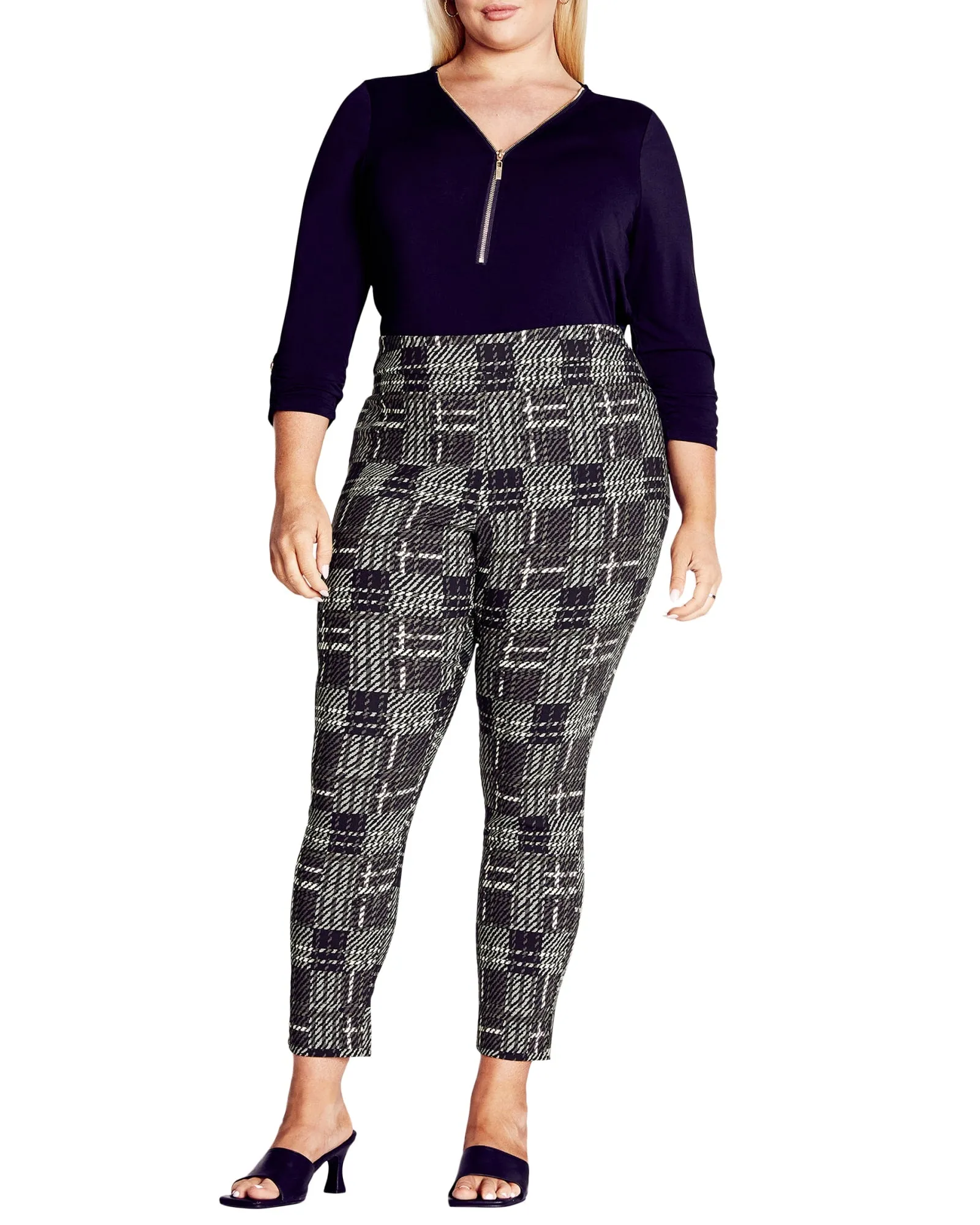 Jemma Check Pant | Charcoal Grey / White