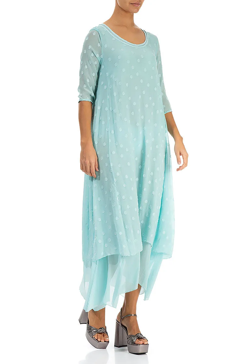 Layered Dotty Ice Blue Silk Dress