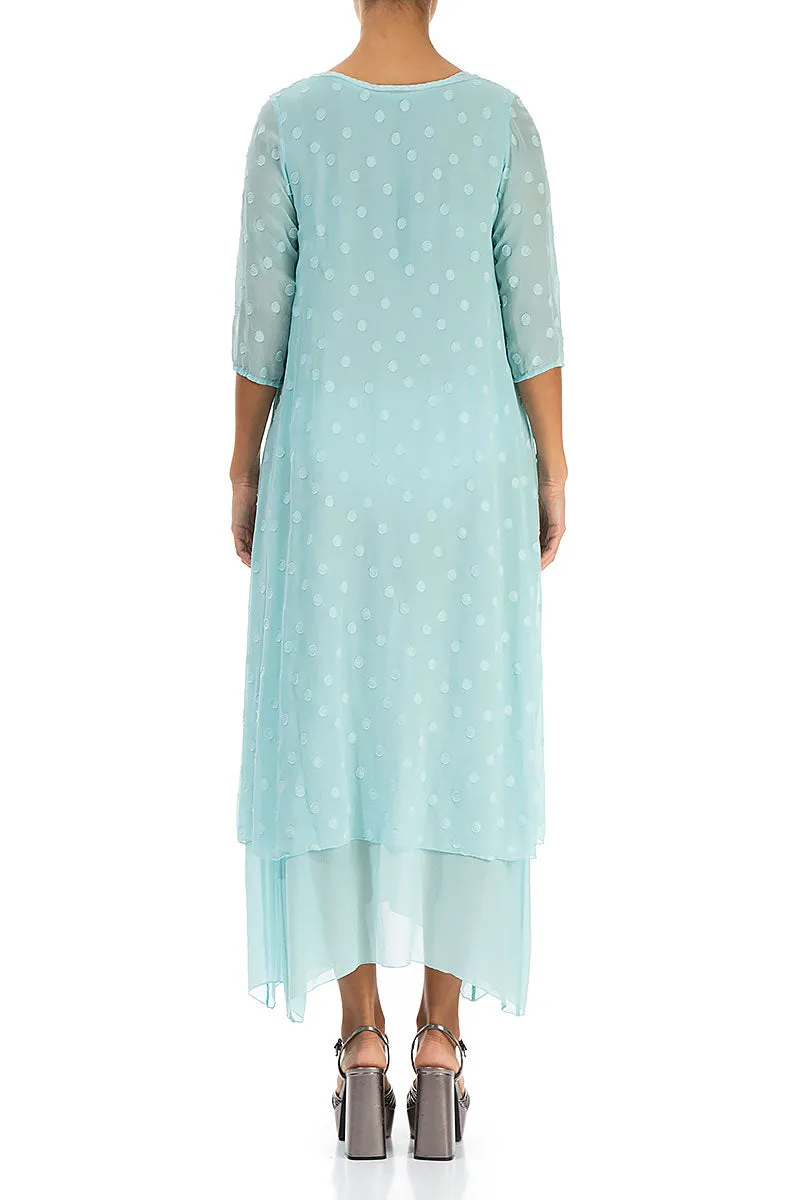 Layered Dotty Ice Blue Silk Dress