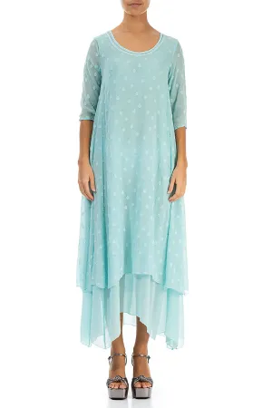 Layered Dotty Ice Blue Silk Dress