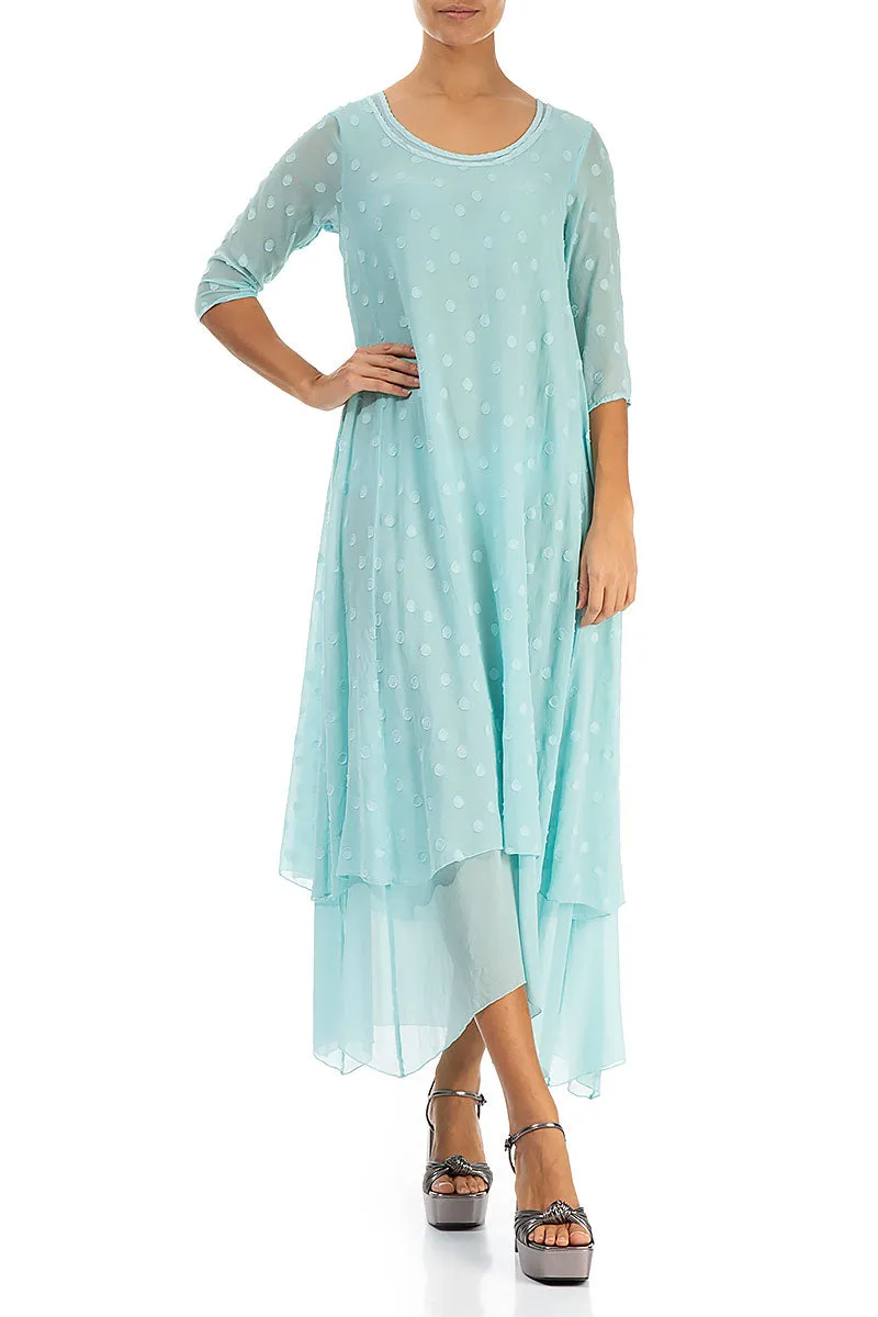 Layered Dotty Ice Blue Silk Dress