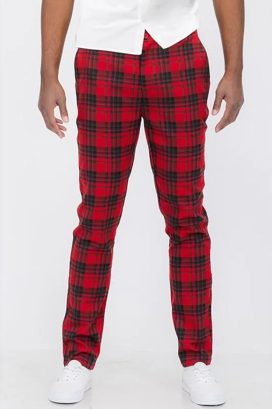 Mens Red and Black Plaid Trouser Pants