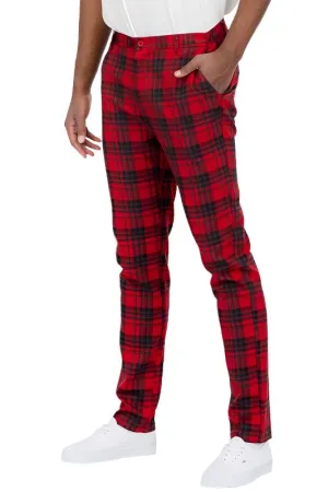 Mens Red and Black Plaid Trouser Pants