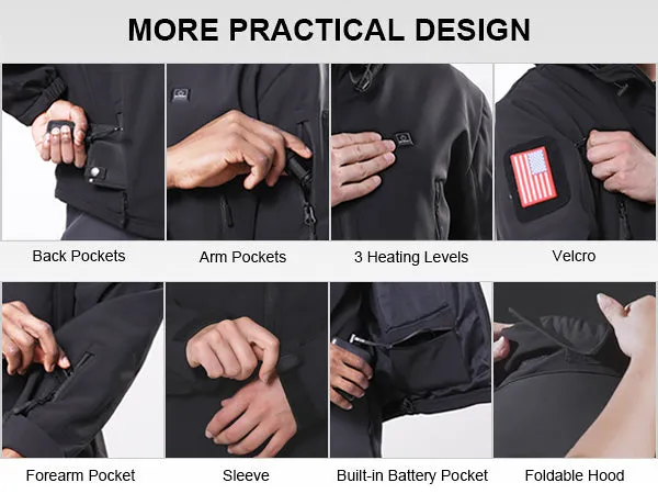 Men's Soft Shell Heated Jacket With 12V Battery Pack - Black