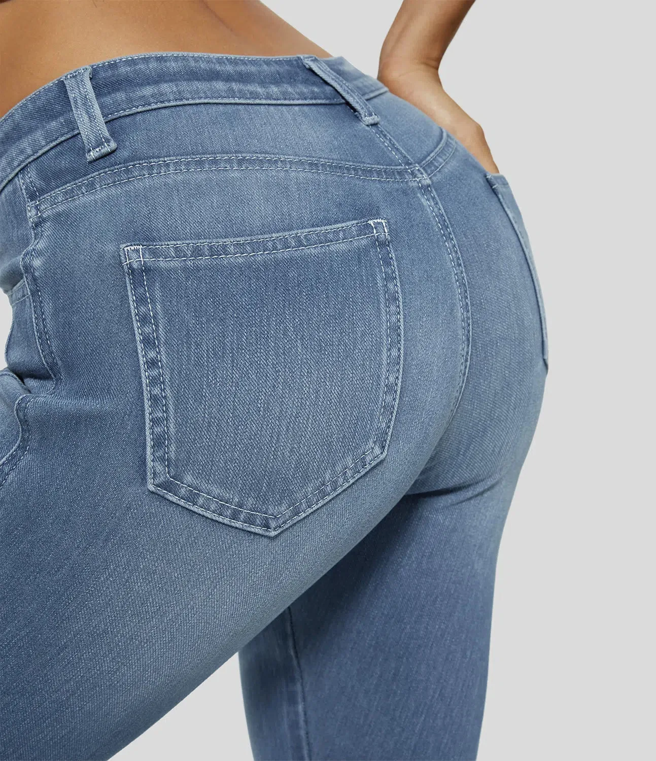 Mid Rise Button Zipper Multiple Pockets Stretchy Knit Casual Skinny Jeans