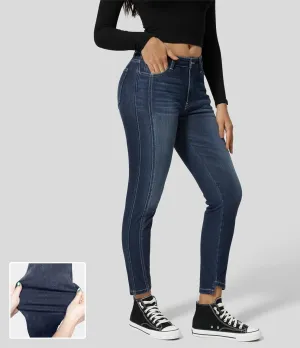 Mid Rise Button Zipper Multiple Pockets Stretchy Knit Casual Skinny Jeans